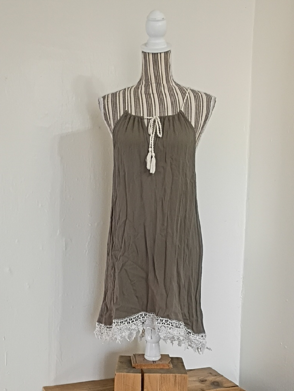 New Look Olive Green Sleeveless Halter Mini Dress Cover Up Size M